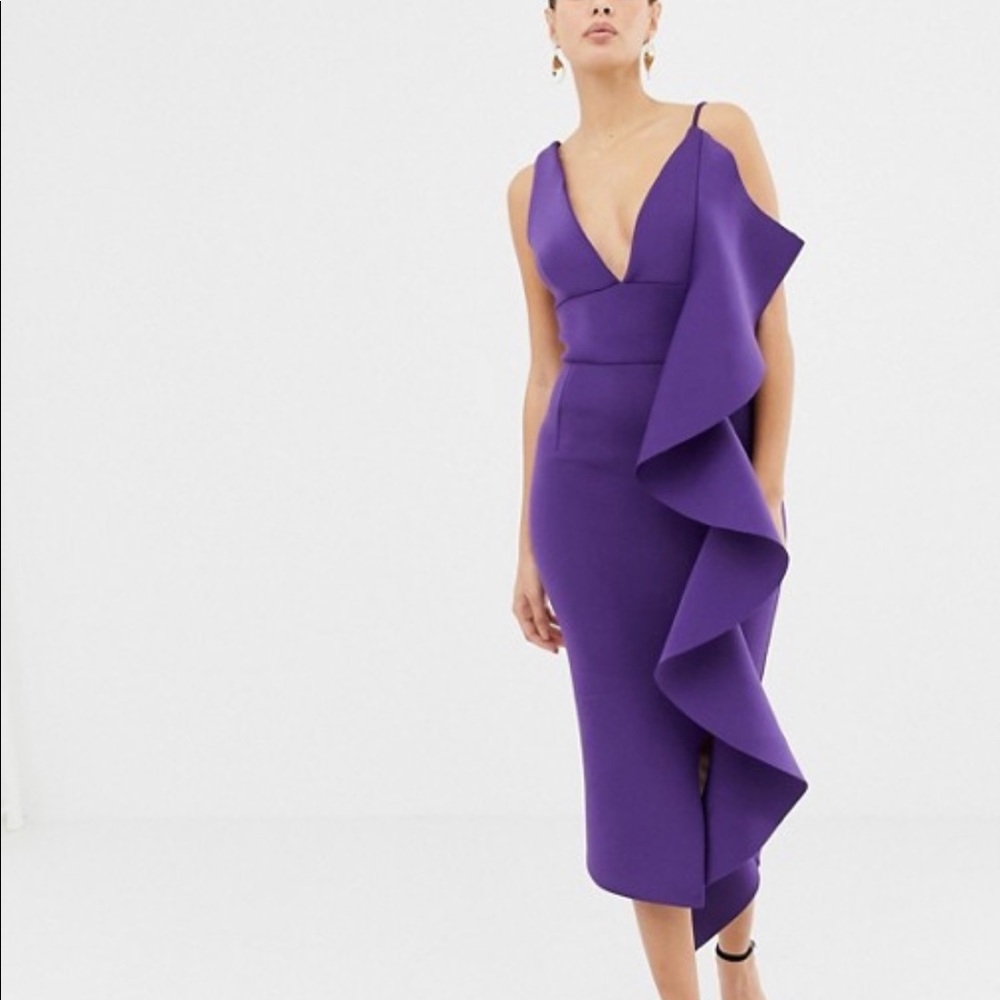Lavish Alice Scuba Midi Dress with Sculpted Frill